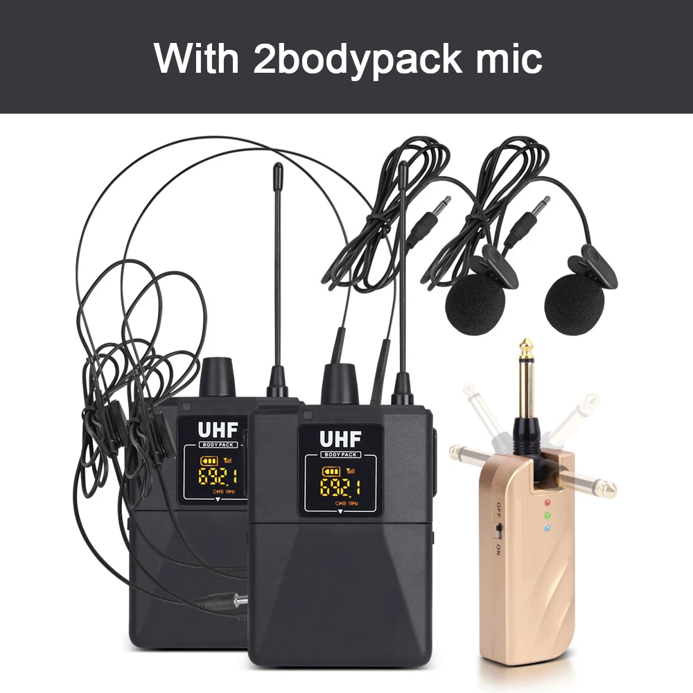 2 bodypack Debra mini 2 канальный переносной беспроводной микрофон с ручной или петличный и гарнитуры микрофон UHF частоты регулируемый микрофон для караоке - Цвет: 2 bodypack