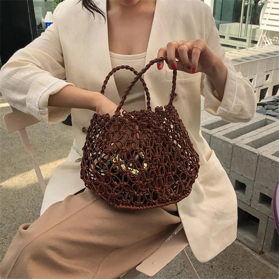 

woven handbag New 2019 female bag small fresh hollow out vacation beach photo vacation women bag