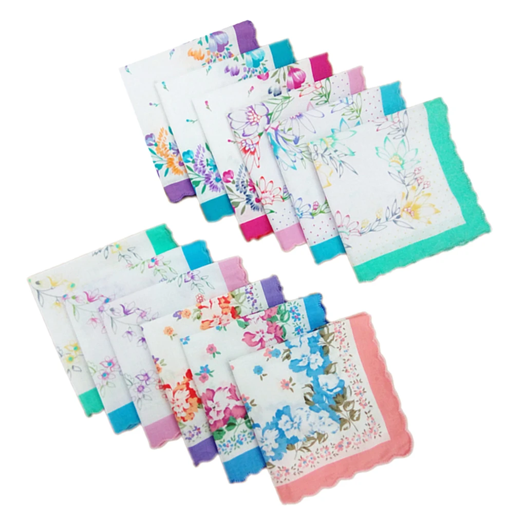 12pcs Women  Square Multicolor Hankerchiefs Fashion  Hankerchief