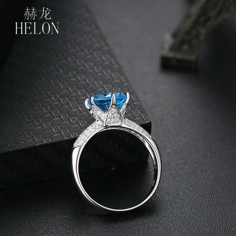 Твердые 14 к белое золото Сертифицированный круглый 4.12ct натуральный голубой топаз 0.4ct бриллианты обручальное кольцо для женщин специальные цветы ювелирные изделия