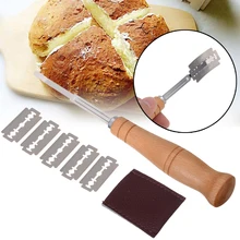 1 Набор, специальный резак для хлеба, изогнутый дугой, с деревянной ручкой, из нержавеющей стали, для резки теста, для выпечки, кондитерских изделий, лезвия для хлеба, резак