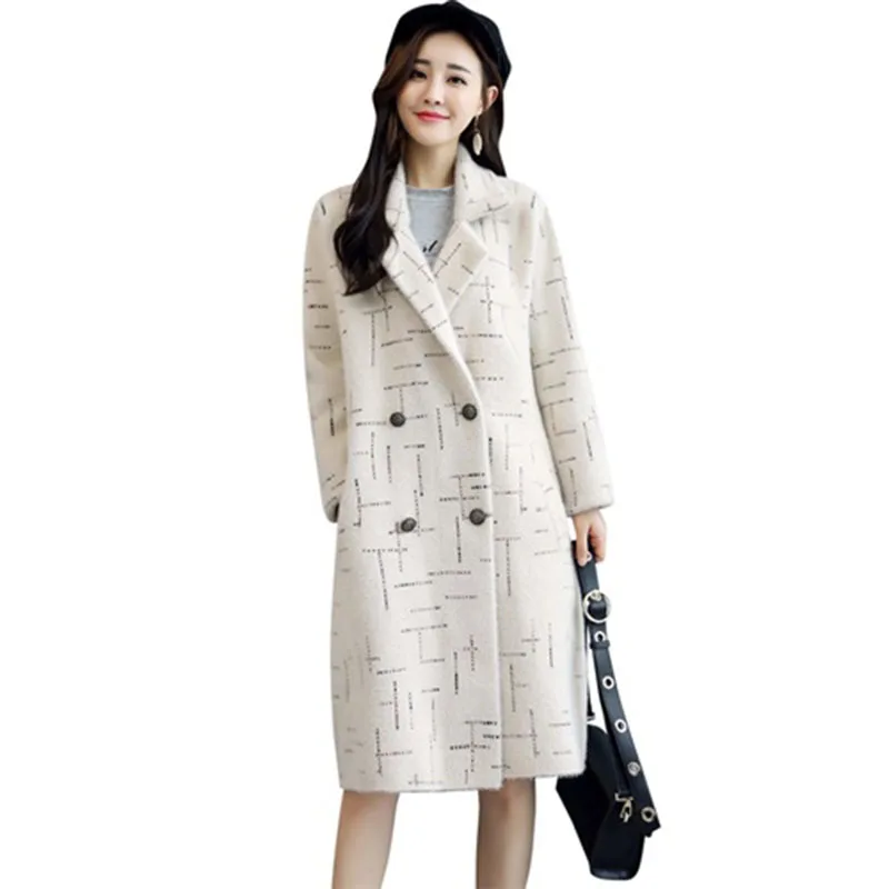 

New Women Korean Water velvet Outerwear Winter Clothing Fashion Warm Woolen Blends Female Elegant Double Breasted Woolen Coat