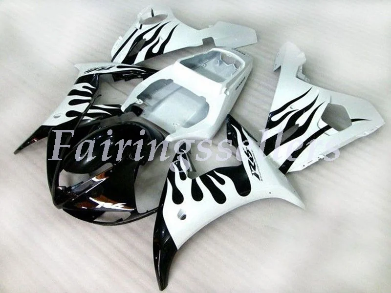 

4Gifts New Injection ABS Full Fairing Fit For Yamaha R1 2004 2005 2006 04 05 06 YZF R1 Full Fairings Kit Black White Flame
