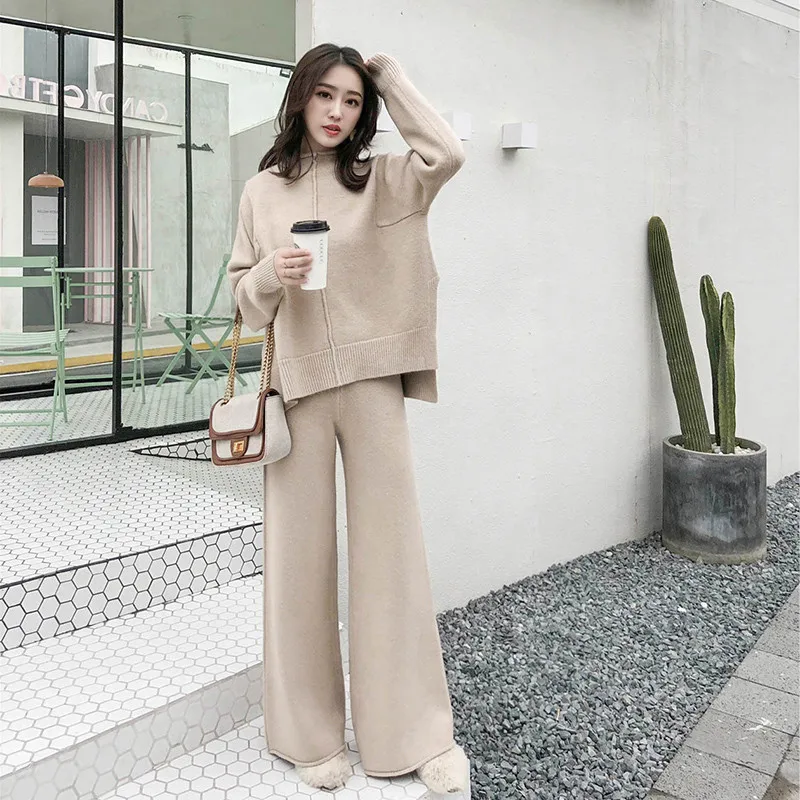 Spring Knitting Female Sweater Pantsuit 