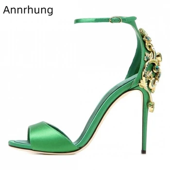 

Jeweled Crystal High Heel Sandals Women Ankle Strap Cover Heels Sexy Open Toes Thin Heels Rhinestone Party Shoes Woman