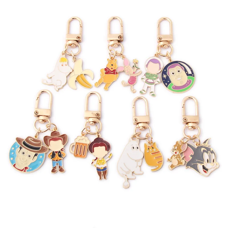 

Cute Cartoon Anime Toy Story Woody Buzz Lightyear Cat and Mouse Enamel Charms Keychain Dangle Pendant Keryings for Women Bag