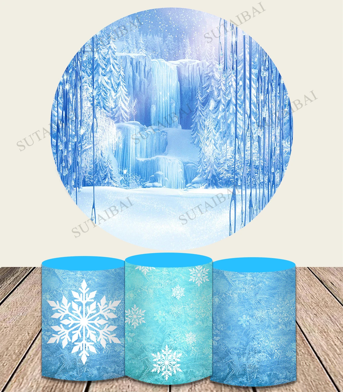 Fond Photo Reine des Neiges & Housses Cylindres Thème Hiver