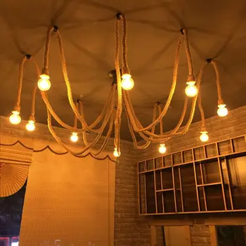 

Retro Hemp Rope Chandeliers rights Vintage Loft Adjustable DIY E27 Spider Lustre restaurant shop living room bar Fixture Light