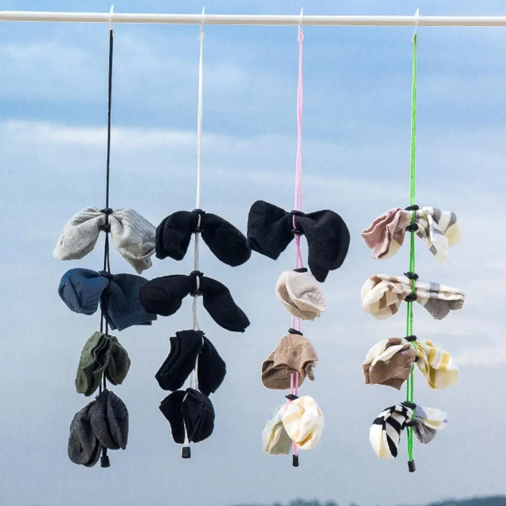 

Socks Drying Hanger Clothesline Socks Washing Storage Organizer Adjustable Non-slip Hanging Rope Hook Clips Sock Cleaning Tool