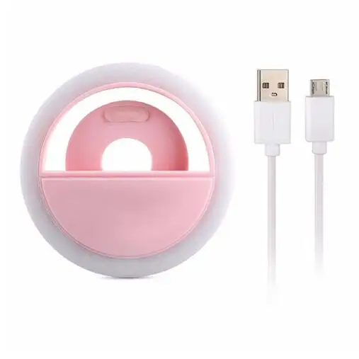Для iphone X XS 8 samsung S10 Xiaomi huawei телефон селфи кольцевой вспышка Led заполняющий светильник лампа объектив камера Точечный светильник+ USB кабель зарядного устройства - Color: Pink