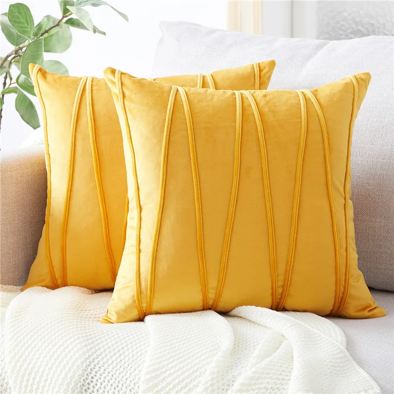 Topfinel мягкие роскошные вельветовые наволочки декаративные в полоску однотонные цвета украшения наволочки на подушку для украшения дома дивана стула 45*45 см - Цвет: Yellow-Set of 2