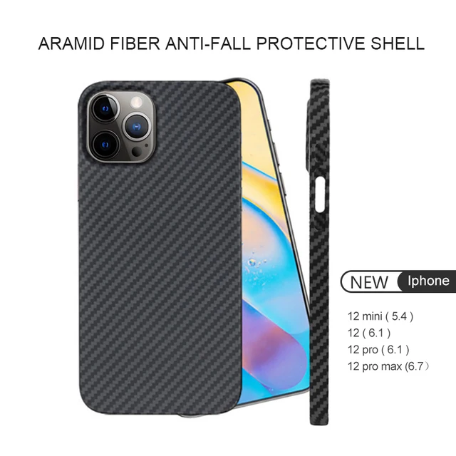 Real Pure Carbon Fiber Phone Case for Iphone 12mini 12 Promax Anti-Fall Hard Business Cover Aramid fiber case iphone12Case Shell 1