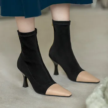 

Mordoan Genuine Cow Leather Martin boots women's high heel pointed toe 2020 autumn new British style zipper ankle boots women