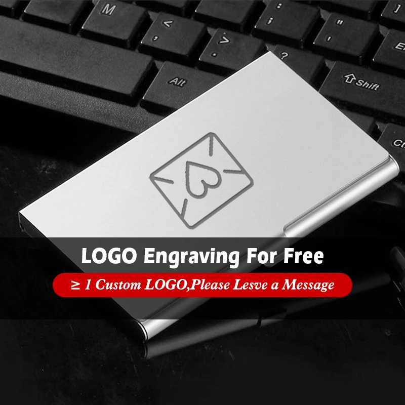 

Free Engrave Business Card Case Customize LOGO Metal Box Stainless Steel Aluminum Holder Cover Men Wallet Clip Advertising Gift