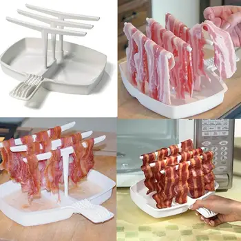 

1pc Microwave Bacon Rack Hanger Cooker Tray For Cook Meal Home Breakfast Tools Crisp Dorm Tool Cooking Bacon Bar Cooker Use B9M9