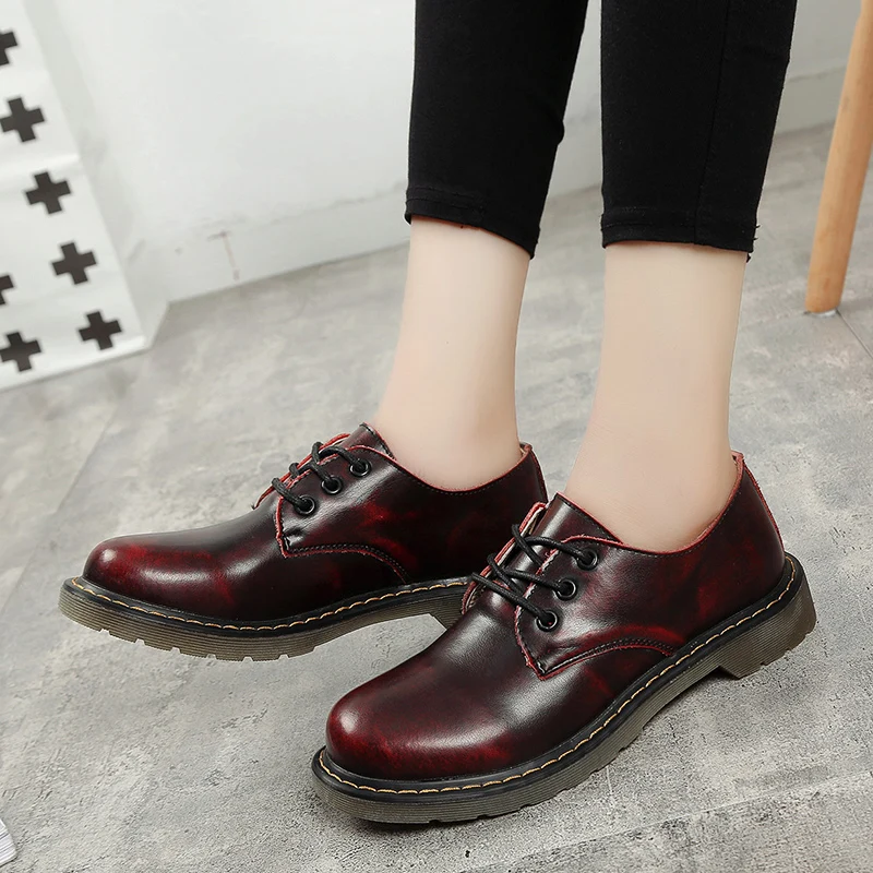 

2020 Martin Shoes Women Leather Shoes Thick Bottom Flat Platform Martin Shoes Spring Autumn Causal Women Shoes Flats Oxfords