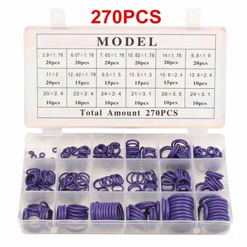 

270pc/set Air Conditioning Rubber Washer Assortment for R22 R134a Green/Purple Seal O-ring Gaskets 18 Sizes Standard Parts