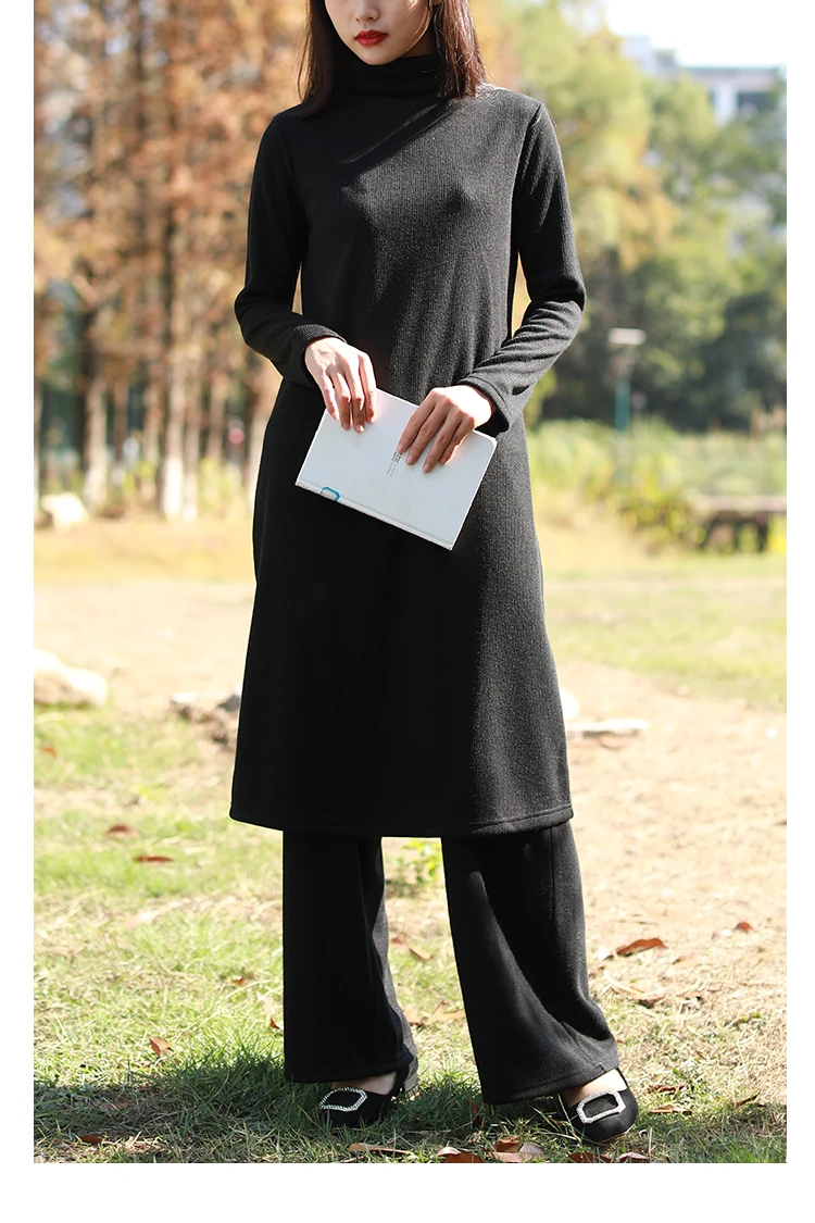 LZJN 2019 Autumn Winter Full Sleeve Women Knitted Turtleneck Sweater Dress Mid-length Female Knit bottoming Shirt Black 4 Colors (34)
