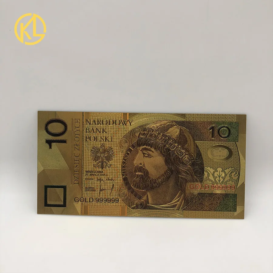 10PLN Лидер продаж, 2 шт, цветные, разноцветные, 24 K, золотые, пластиковые банкноты, 200 PLN для коллекции и новогодних подарков - Цвет: 10PLN