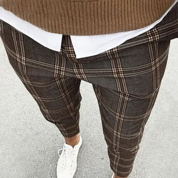 

2020 Fashion Men Casual Slim Pant Skinny Fit Business Formal Suit Pants Plaid Slacks Trousers New Drop Shipping Plus Size