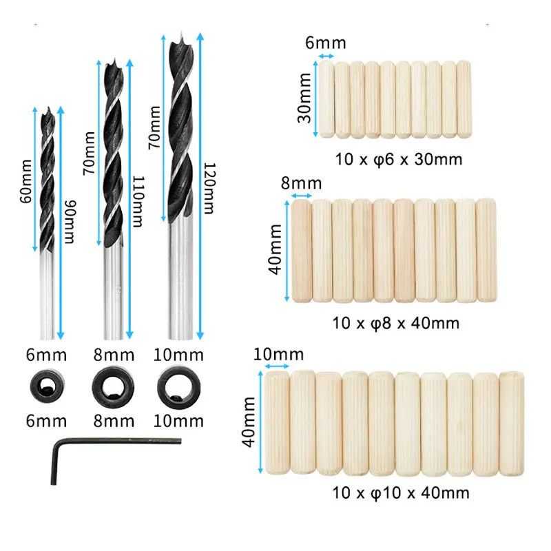 38PCS Woodworking Drilling Locator Guide Wood Dowel Hole Drilling Guide Jig Drill Bit Kit Woodworking Carpentry Positioner Tool