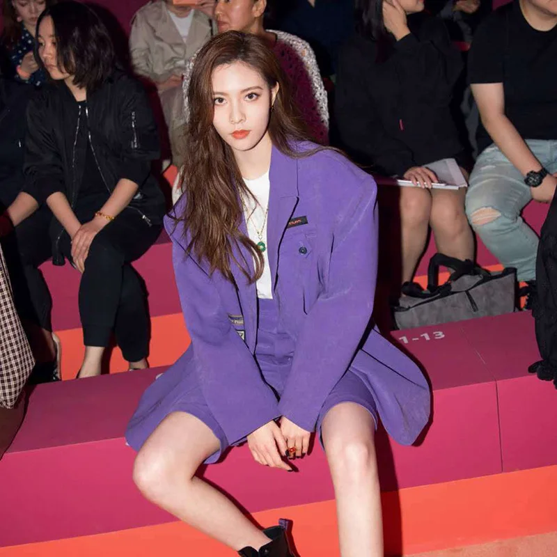

Star with Purple Corduroy Suit Jacket 2019 Notched Single Fashion Button Women Jackets and Coats Suit