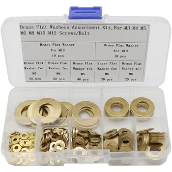 

Brass Flat Washer Assortment Set,Copper Gasket Gasket Flat Ring Seal Assortment Kit(210 Pcs,M3-M12)