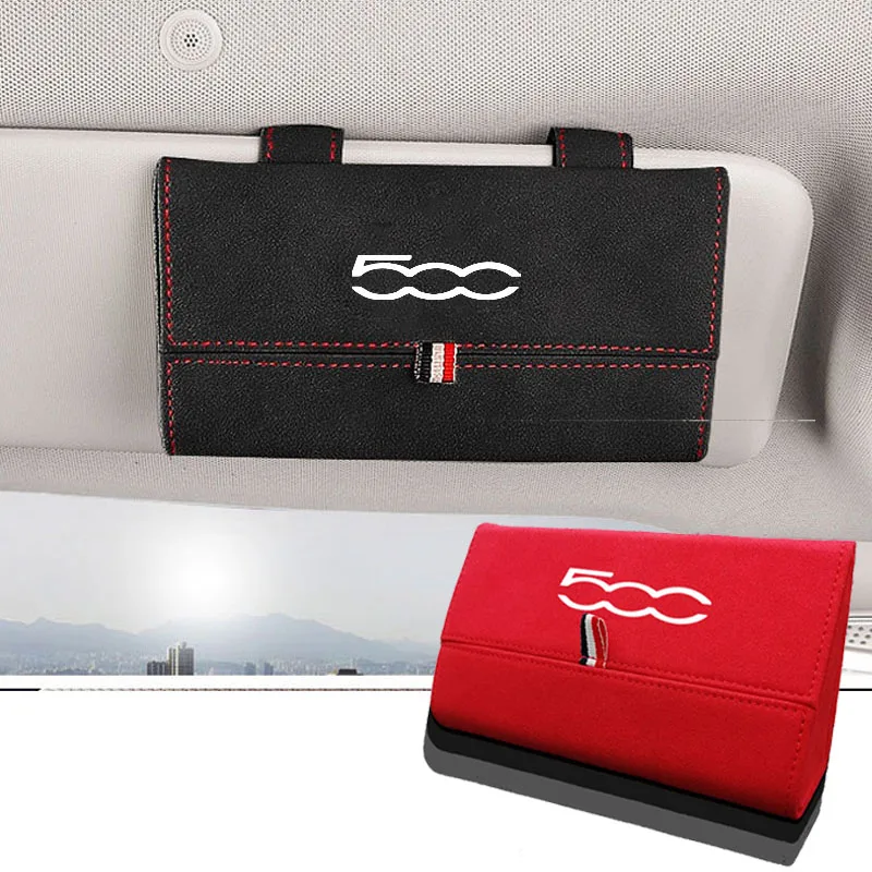 1pc For Fiat 500 Flocking Car Glasses Box Storage Holder Magnetic Auto Sunglasses Case Sunglasses Holder Organizer  Accessories