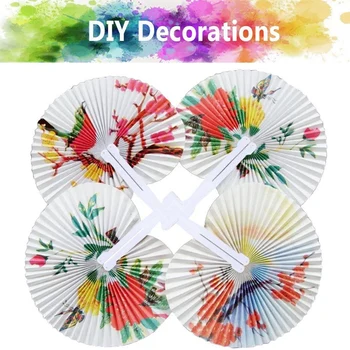 

HOT 24 Wedding Accessories White Love Empty Paper Fan Heart-Shaped Round Paper Fan Foldable Wedding Fan