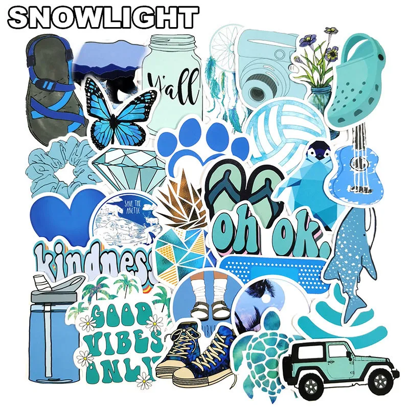 10/30/50Pcs/pack Cartoon Summer Blue Kawaii Stickers For Chidren Toy Waterproof Sticker To Diy Laptop Bicycle Helmet Car Decals