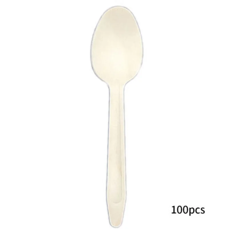 100 шт./компл. вилки посуда ложки столовые приборы посуда деревянная одноразовая десертница магазин десерт западный ресторан кухонные ложки