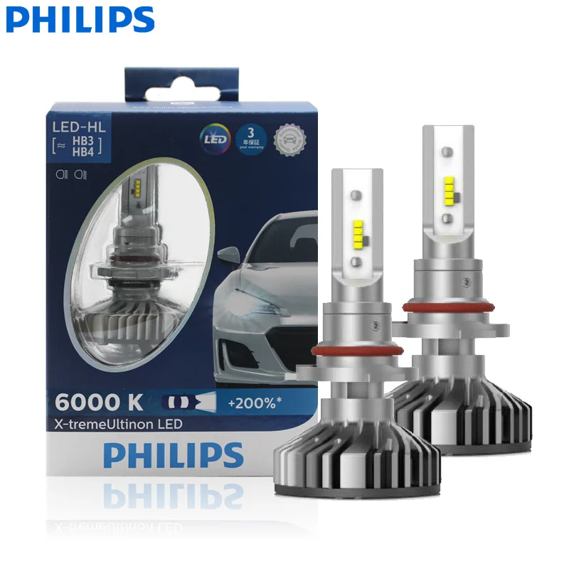 フィリップスx-tremeultinon led 9005 9006 hb3 hb4 12v 11005xux2  6000k車のledヘッドランプ自動電球200% 明るい (ツインパック)
