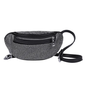 

Women Diamond-encrusted Waist Pack Adjustable Dumpling Shaped Waist Bag Wild Style Zipper Crossbody