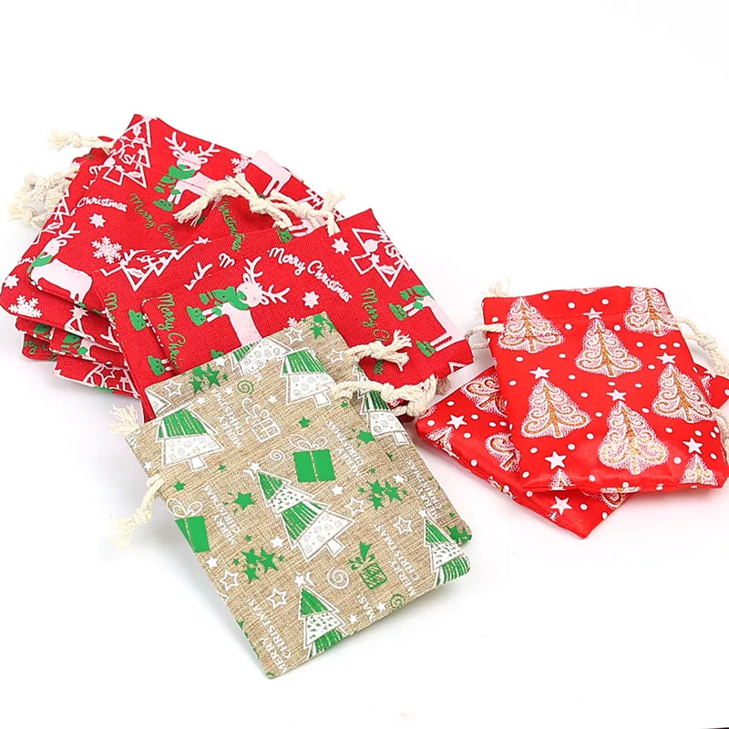 9*12 см Льняная сумка на шнурке с принтом рождественской елки для украшения конфет на Рождество 20шт - Цвет: mash up