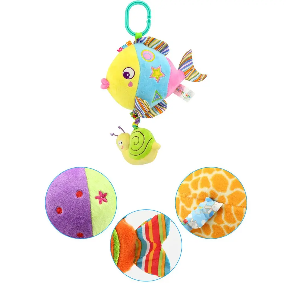Baby Rattle Plush Toy Marine Animal car pendant Crib Bed Hanging Animal Teether Interaction Colorful Fun Early Educational Dolls