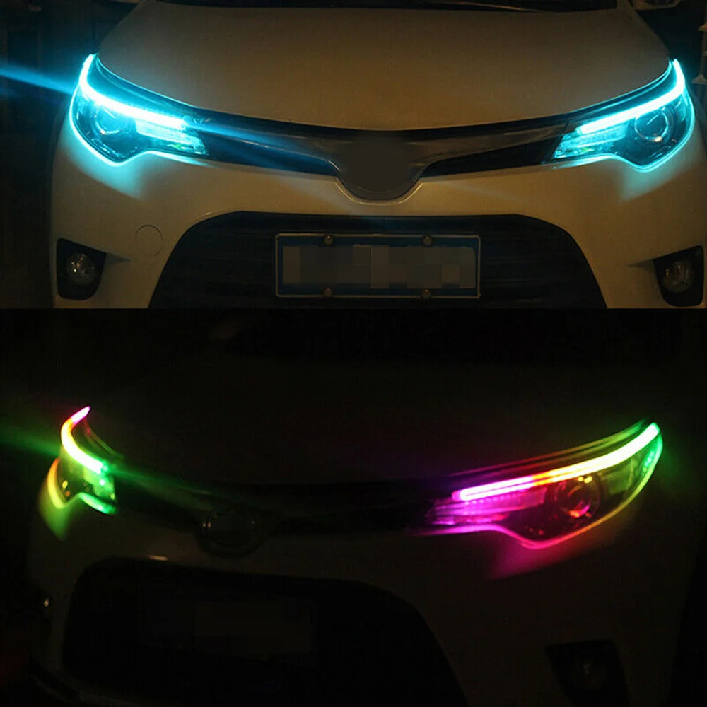 30 см RGB тонкий последовательного гибкий светодиодный DRL указатель поворота Газа Пульт дистанционного управления для головной светильник Автомобильный светодиодный светильник полосы автомобильные аксессуары