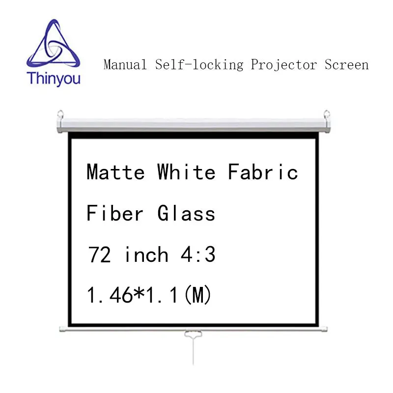 Thinyou Projector screen 72 inch 4:3 Matte White Fabric Fiber Glass Manual Pull-Down Wall Mounted Ceiling Self-locking screen