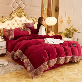 

Crystal Velvet Thickening Sanding Four-piece Set Lace Bedding Kit Household Quilt Cover Sheet Bedding Article