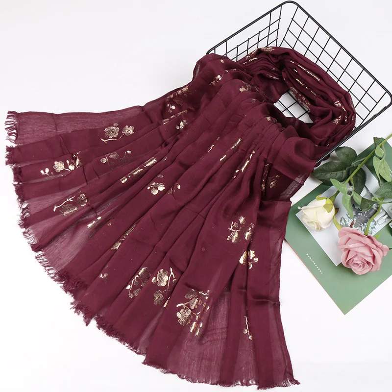 Блестящий цветочный хиджаб шарф мерцающий Хлопок мусульманские платки с бахромой шали обертывания модная головная повязка шарфы 10 шт./партия - Цвет: 12