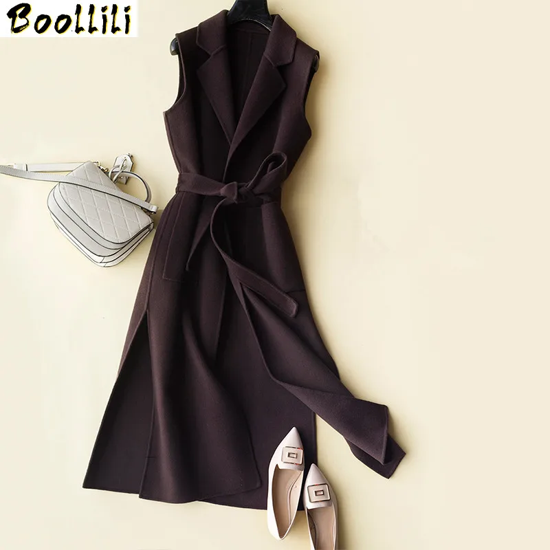 

Boollili 2020 Autumn Winter Women's Vest Wool Coat Female Long Vests With Belt Waistcoat for Women jaqueta feminina