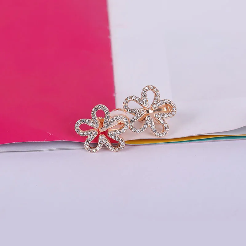 Ear Clip Earrings Five Petals Shape Rhinestone Clip on No Piercing For Girls Party