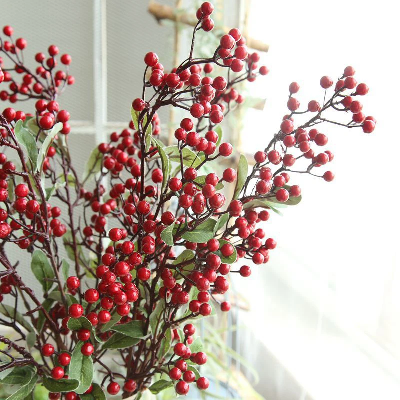 Искусственные цветы для украшения красная ягода спрей ствол искусственных ягод рождественские искусственные цветы осеннее украшение