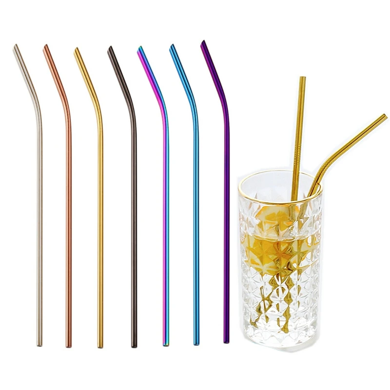 

50PCS Reusable Drinking Straws Metal High Quality 304 Stainless Steel Bent Straws For Drink 215mm