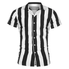 Новая повседневная полосатая рубашка Топ Мужская Кнопка отложной воротник короткий рукав блузка
