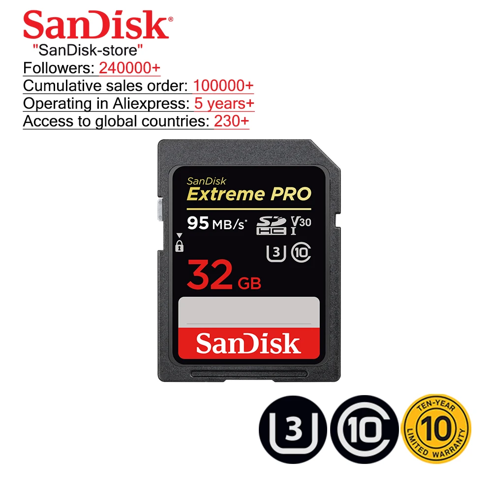 SanDisk Extreme PRO SD карта 32 ГБ SDHC 95 128 256 170 ГБ|Карты памяти| |