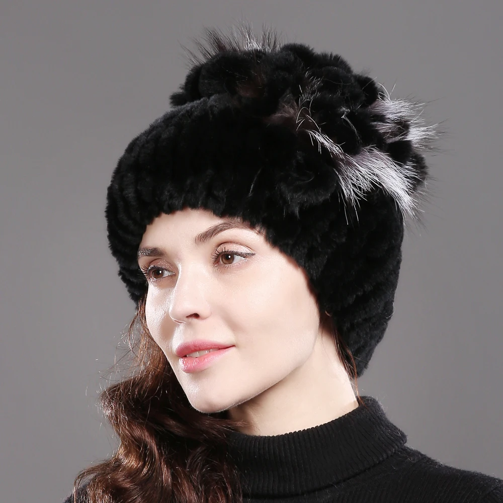 Русские женские шапки, настоящий мех кролика, вязаные женские шапки в полоску, натуральная шапка из меха кролика Рекс, зимние теплые шапки с натуральным мехом