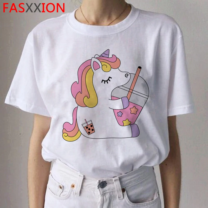 Единорог Harajuku Kawaii футболки женские Ullzang милые футболки с рисунками Unicornio забавные мультяшные футболки 90s модные футболки женские
