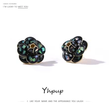 Yhpup Stud Earrings Natural Shell Enamel Mountain Tea Flower Luxury Elegant Earrings Brand High Quality S925 Post Jewelry Female