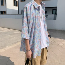 Printed Hawaiian Shirts for Mens Summer Clothing Korean Design Loose Fit Tops Camisas Estampadas Hombre Masculina Manga Curta