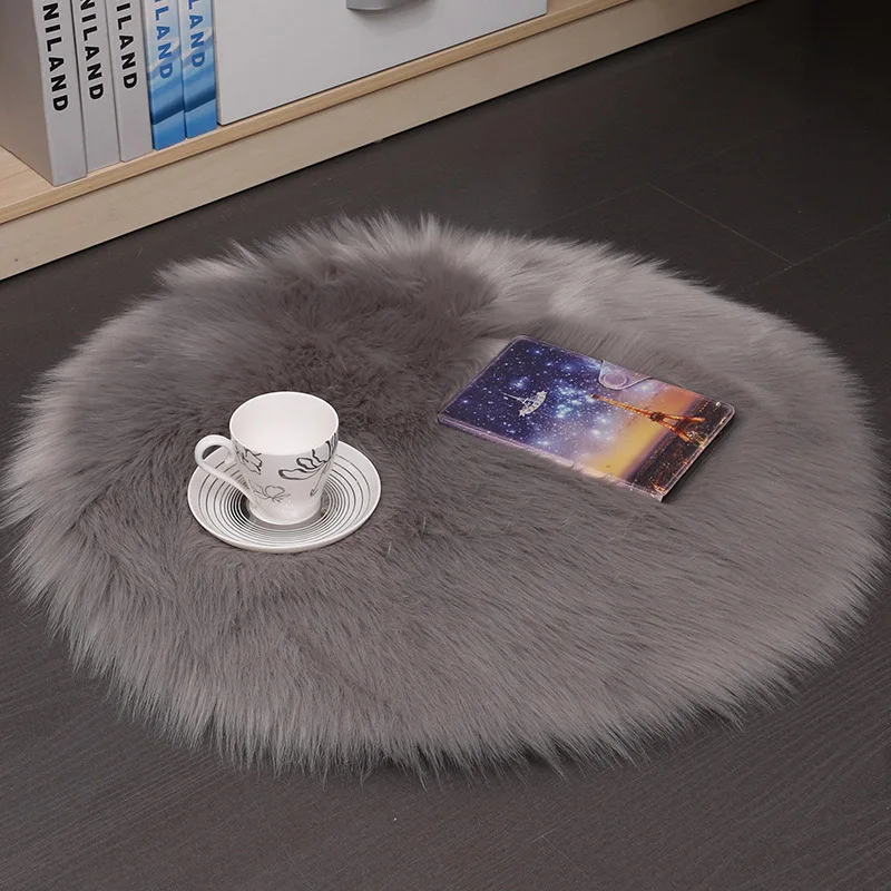 Fashion Simple Soft Comfortable Plush Carpet Floor Mat Imitation Wool Round Bedroom Carpet  Cushion  Floor Cushion 